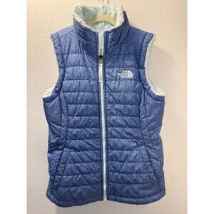 North Face Girls Blue Green Reversible Sherpa Vest Aqua Fleece Lined M 10